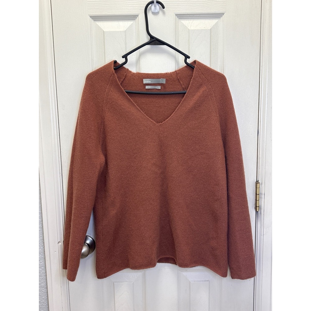 Vince Cashmere V-Neck‎ Sweater Rust Orange XS Womens